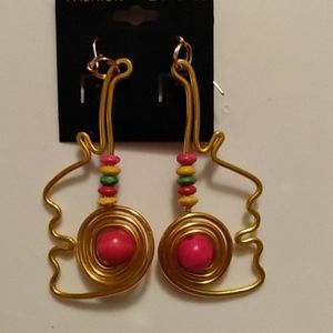 Gold Face with Beads Earrings